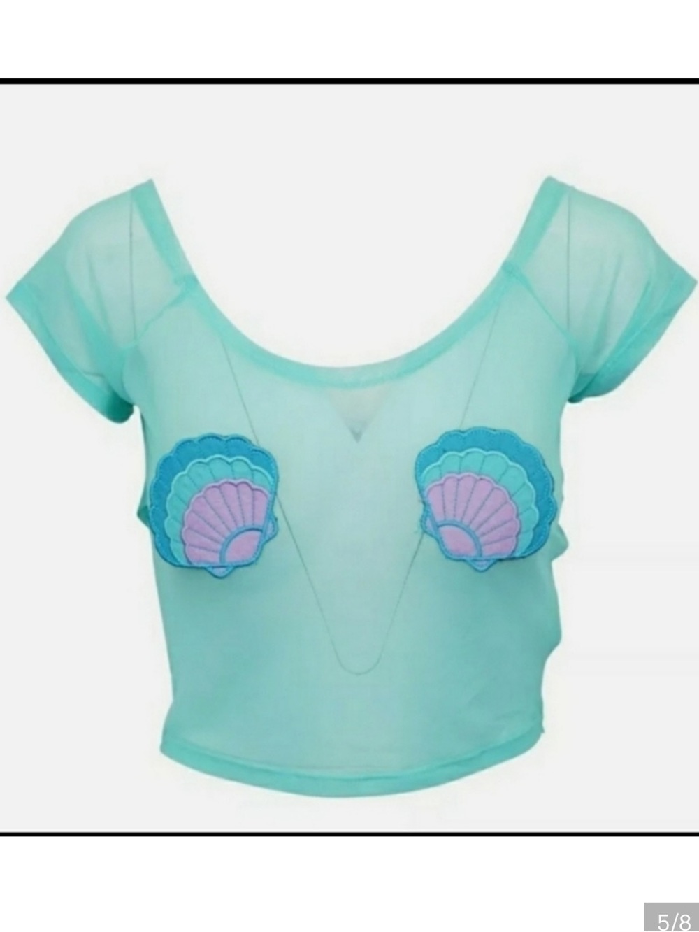 Iron Fist mermaid Aqua Mesh Crop Top with Shell Appliques size small